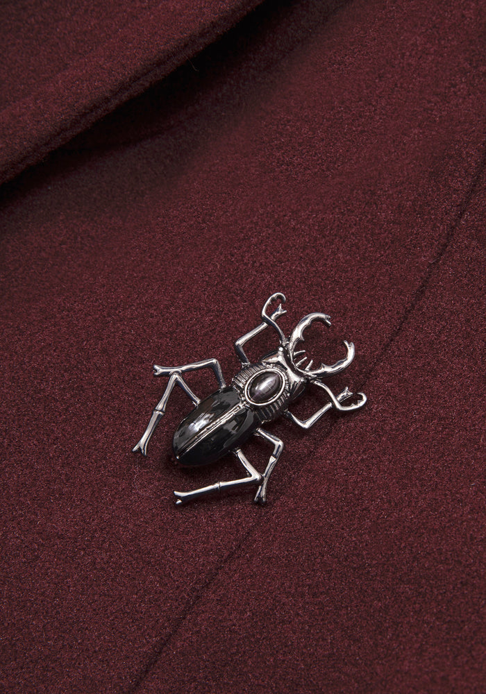 Camilla Tie Waist Hooded Coat With Bug Brooch - Burgundy