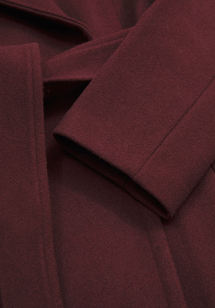 Camilla Tie Waist Hooded Coat With Bug Brooch - Burgundy