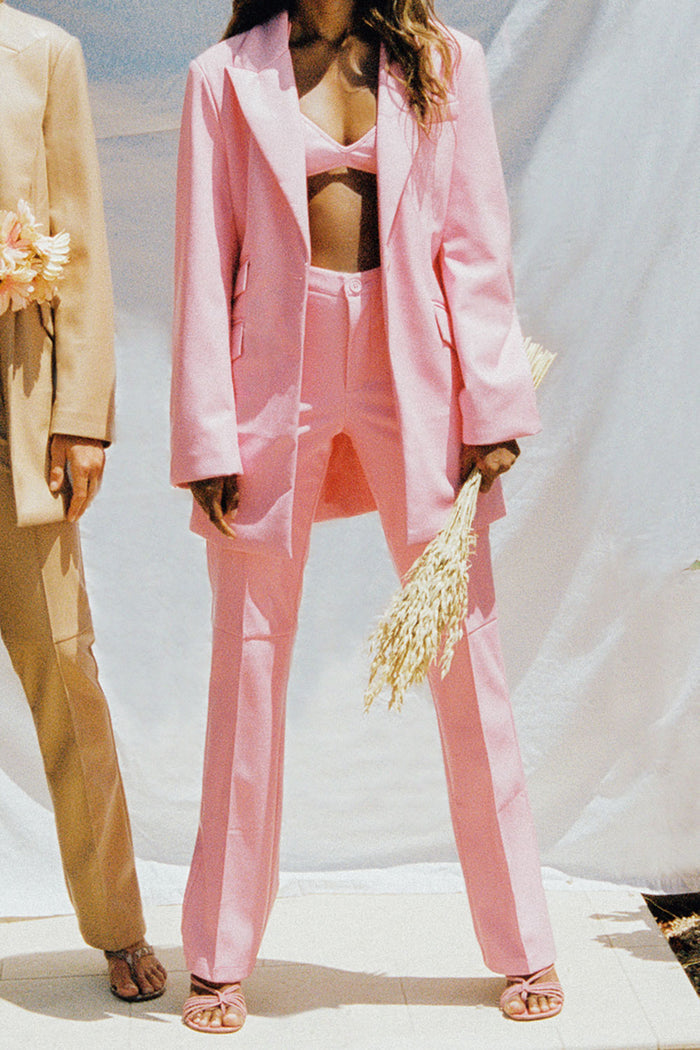 Caroline Kennedy Pink Punch Straight Leg Vegan Leather Pants