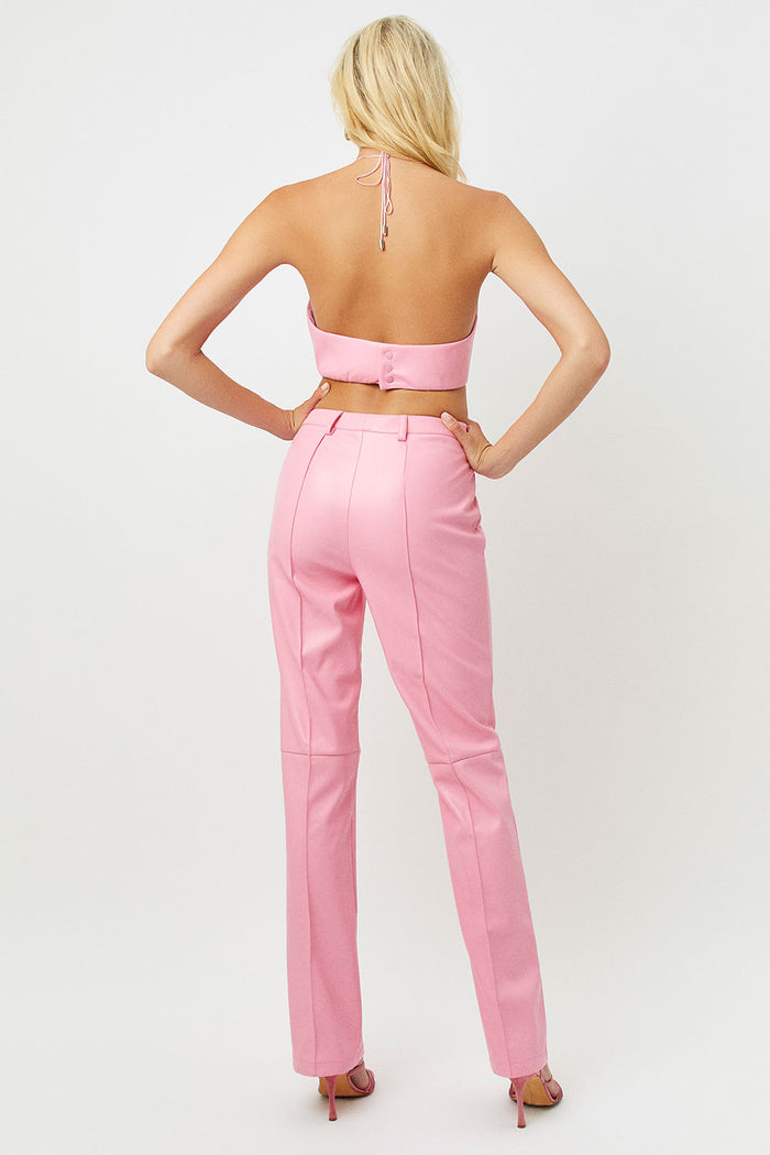 Caroline Kennedy Pink Punch Straight Leg Vegan Leather Pants
