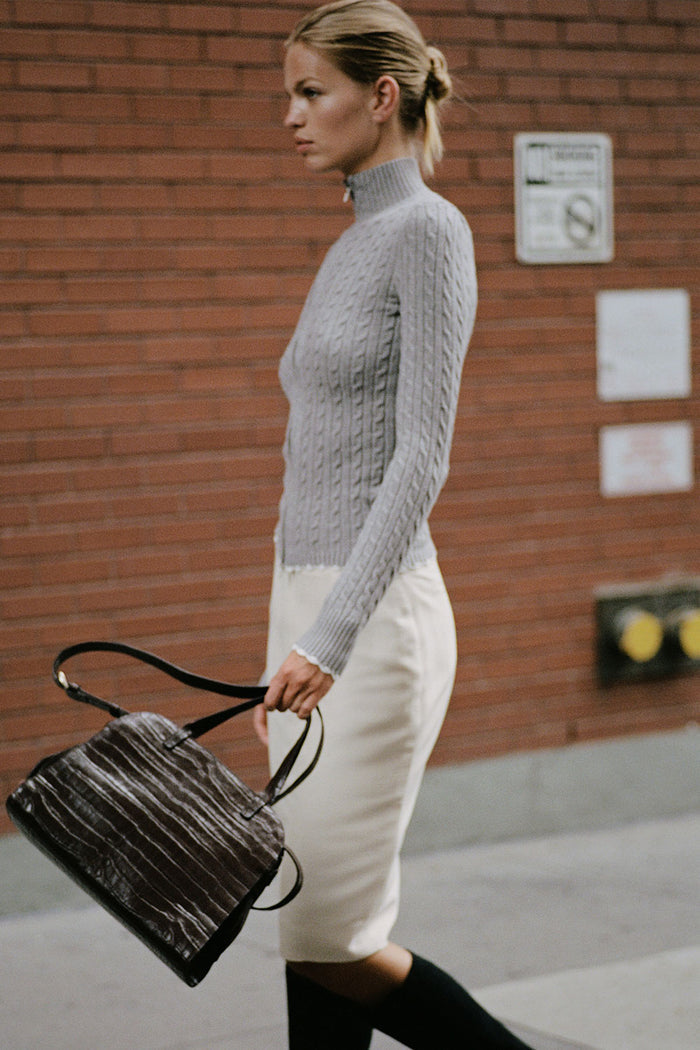 Carter cable knit two way zipper sweater grey rain cloud