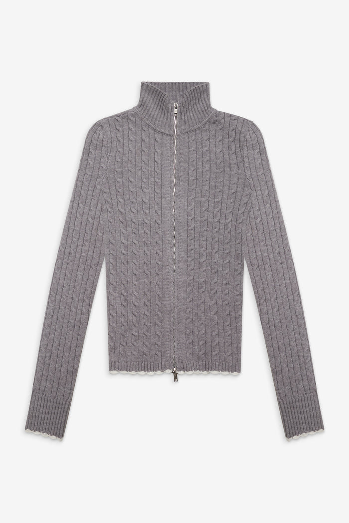 Carter cable knit two way zipper sweater grey rain cloud