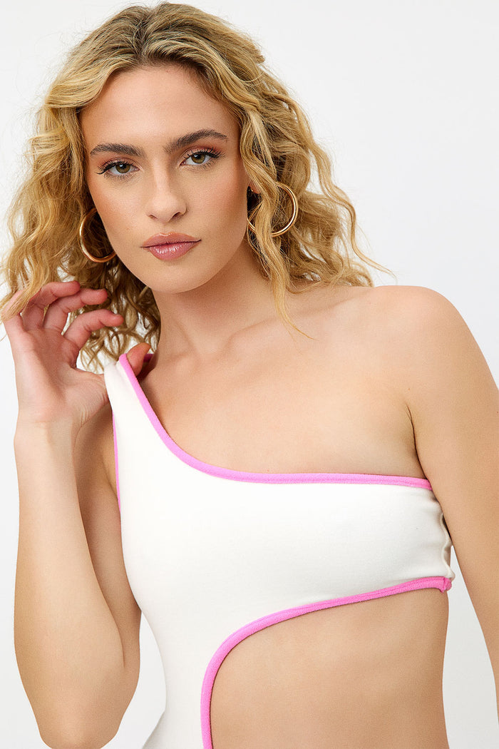 Cash Strawberry Shortcake Terry Cut Out One Shoulder One Piece