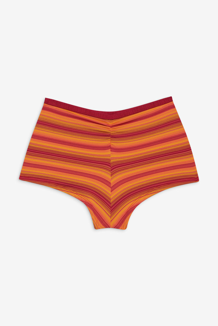 Caster Spaced Dyed Bottom Swim Short Red and Orange Stripe with Red Trim