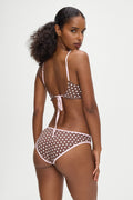 Catalina Full Coverage Bikini Bottom Cocoa Dot with Pink Trim