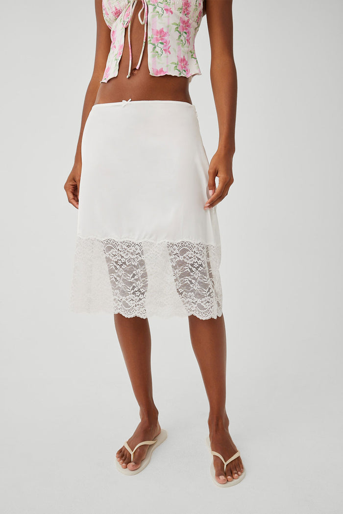 Chamomile Satin Midi Skirt White