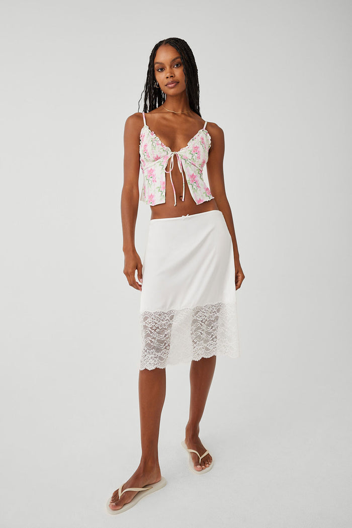 Chamomile Satin Midi Skirt White