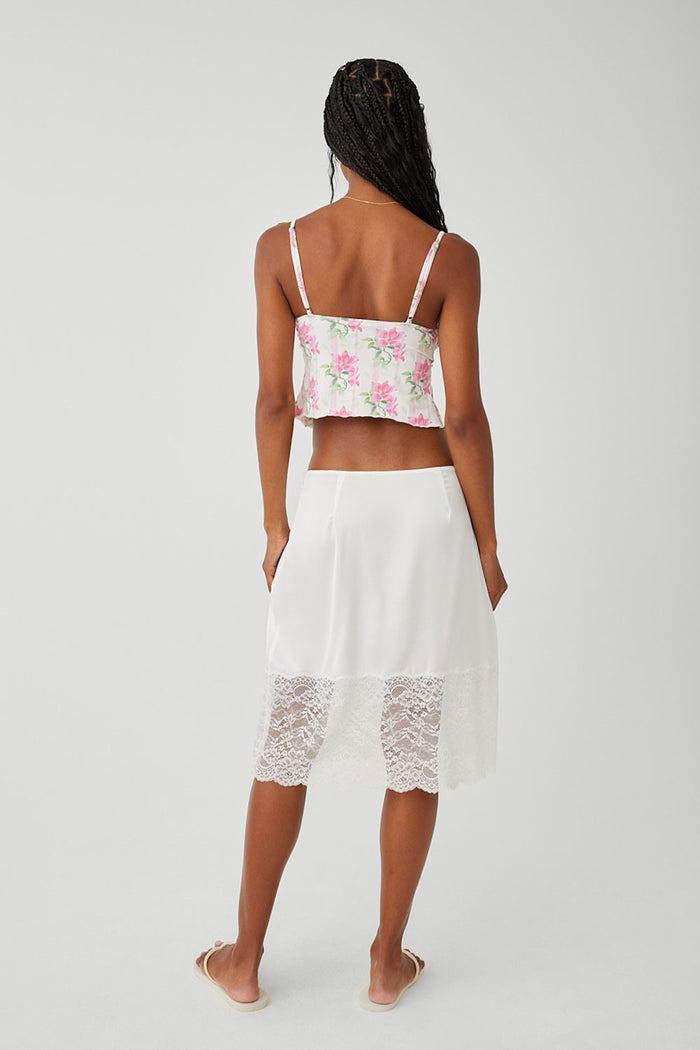 Chamomile Satin Midi Skirt White