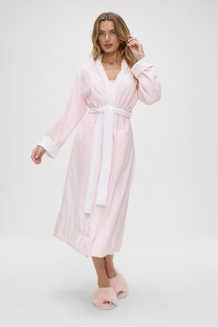 Chateau Poplin Robe in reversible Pink and White Stripe