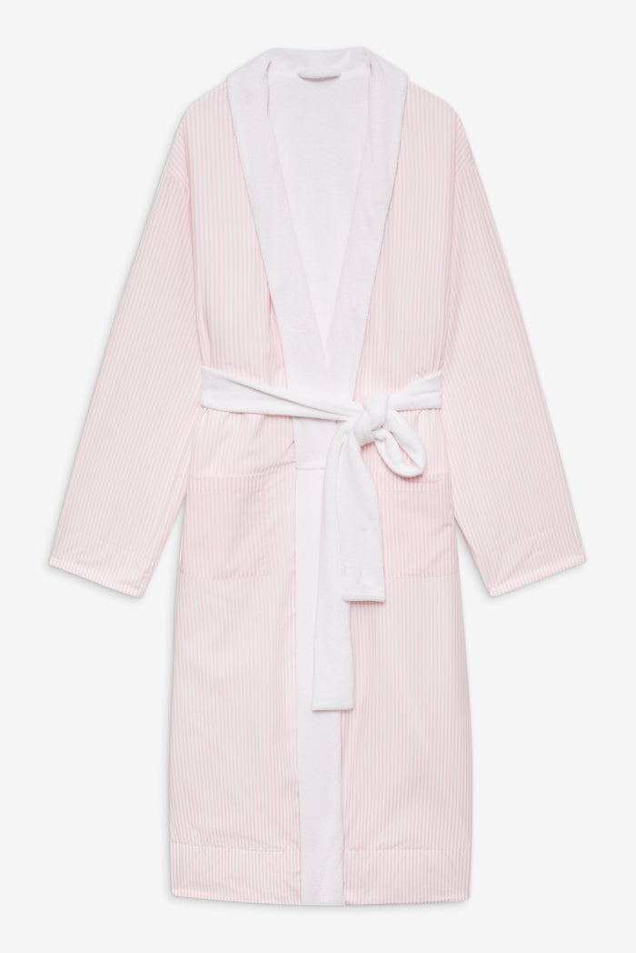 Chateau Poplin Robe in reversible Pink and White Stripe