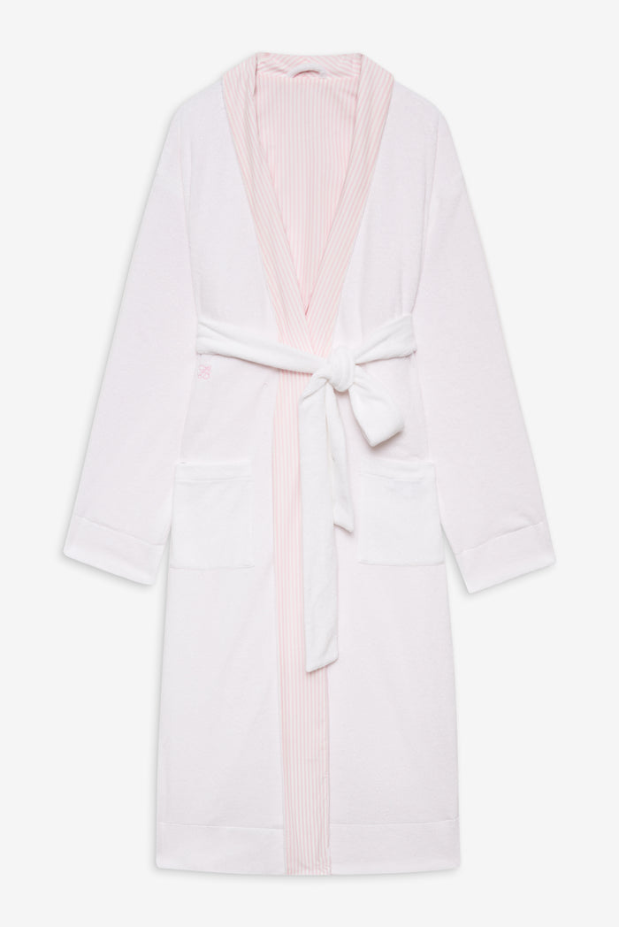 Chateau Poplin Robe in reversible Pink and White Stripe