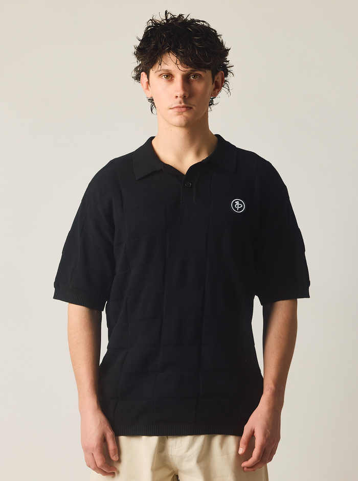 Check Knit Polo in Black