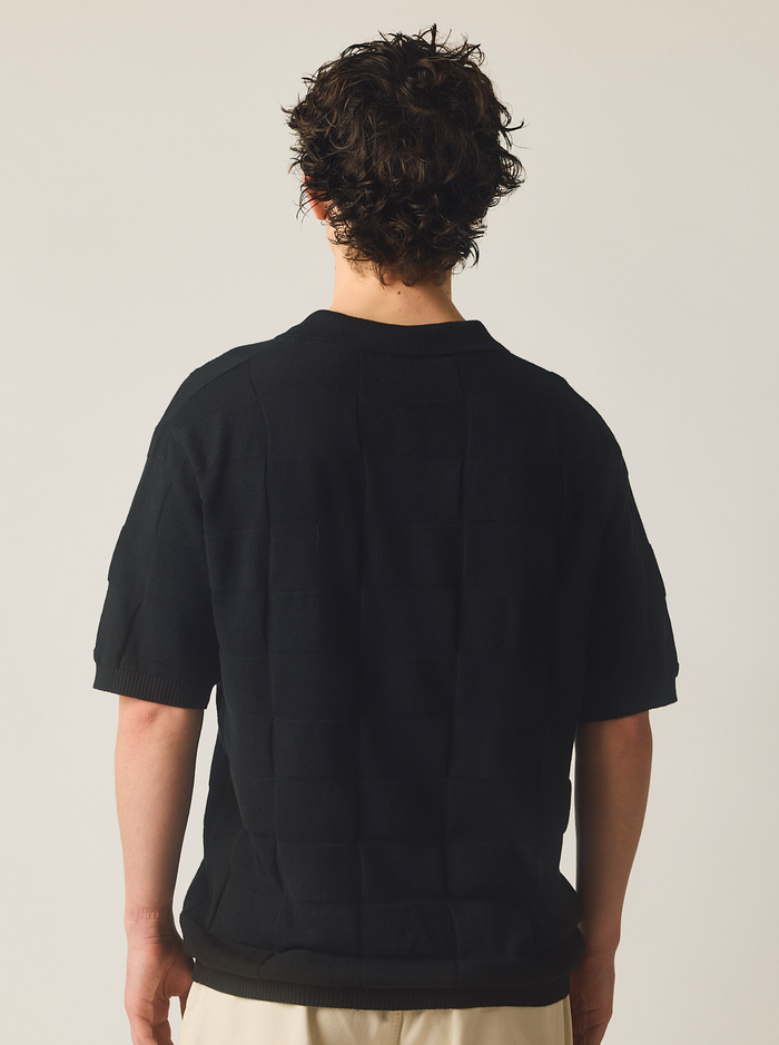 Check Knit Polo in Black