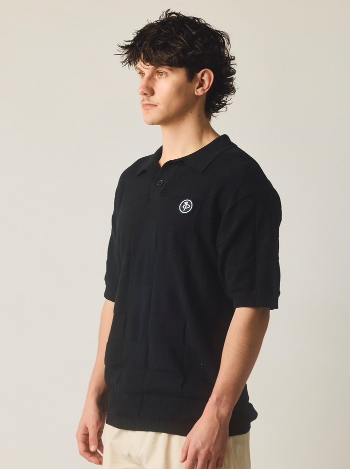 Check Knit Polo in Black