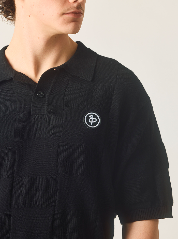 Check Knit Polo in Black