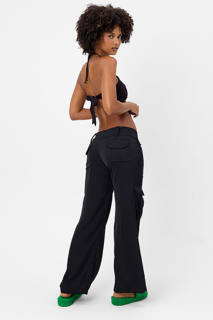 Chilli Satin Cargo Pant Black]