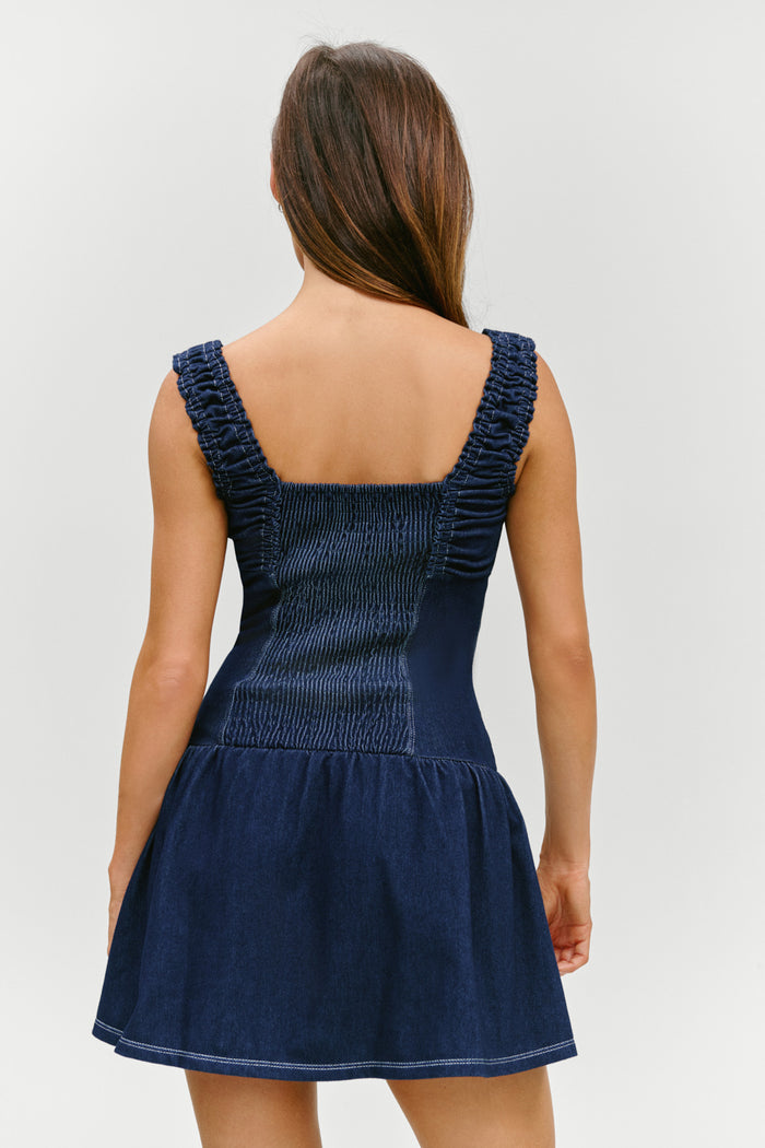 Christa Denim Mini Dress - Blue Denim