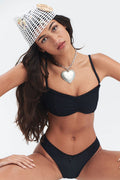 Cleo Ribbed Bralette Bikini Top Midnight
