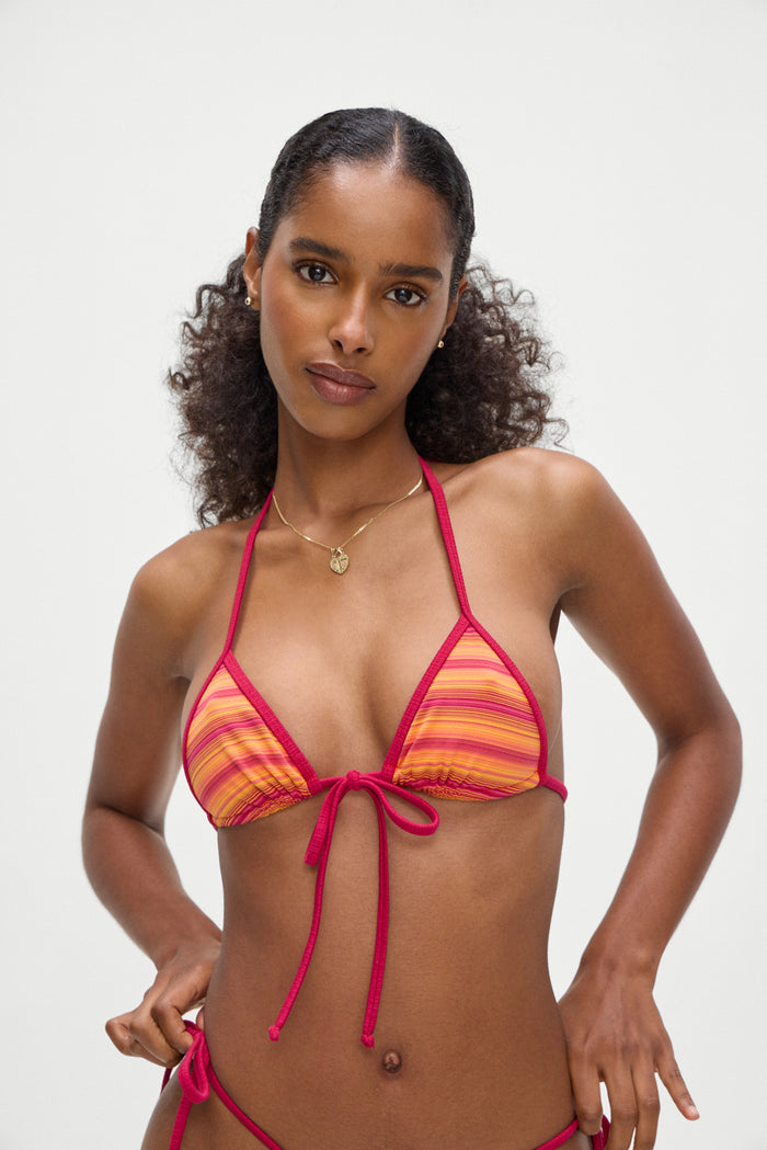 Coastal Front Tie Micro Triangle Bikini Top Harvest Moon Stripe