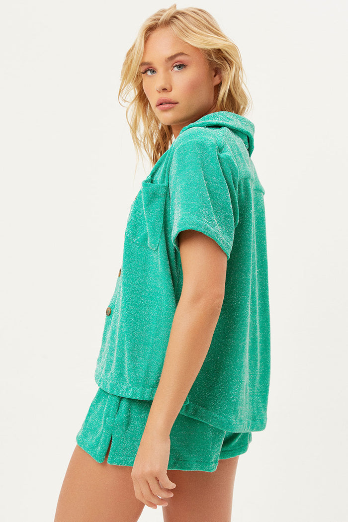 Coco Mistletoe Green Terry Lurex Button up Shirt
