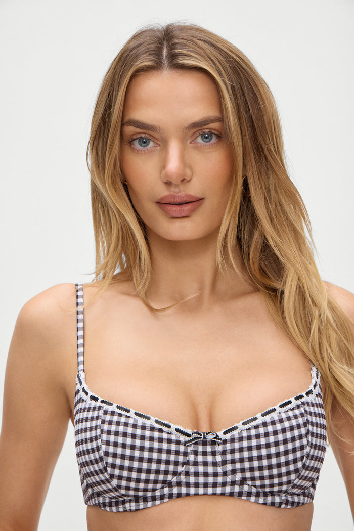 Cola Seersucker Gingham Underwire Bikini Top Blackberry Gingham