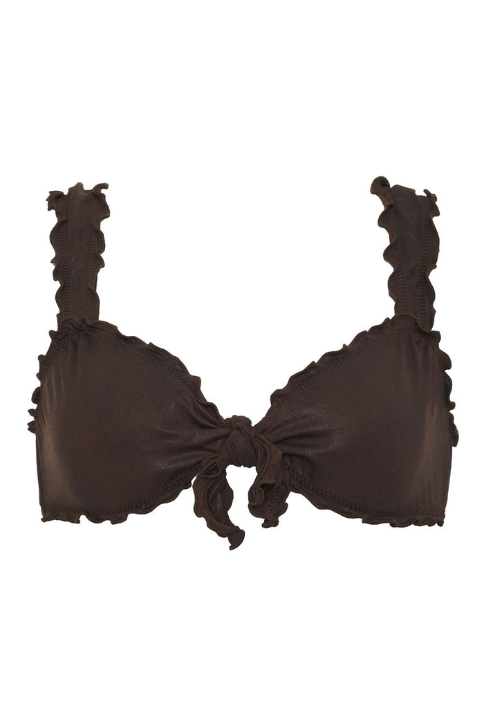 Colby Leather Look Ruffle Bikini Top Cocoa