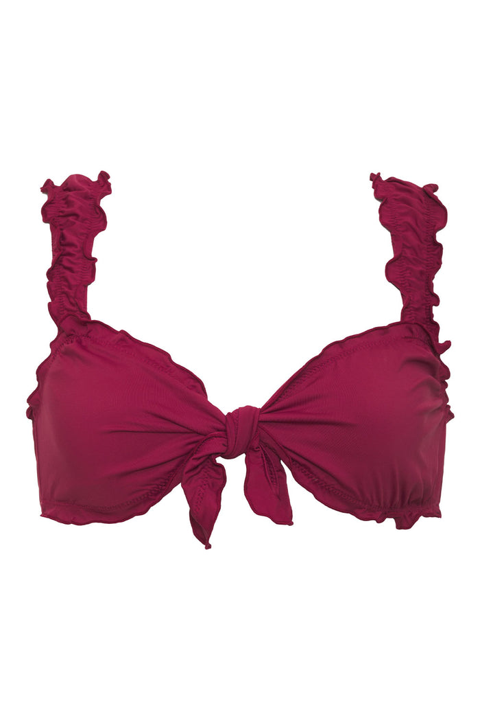 Colby Tie Front Ruffle Bikini Top Bordeaux