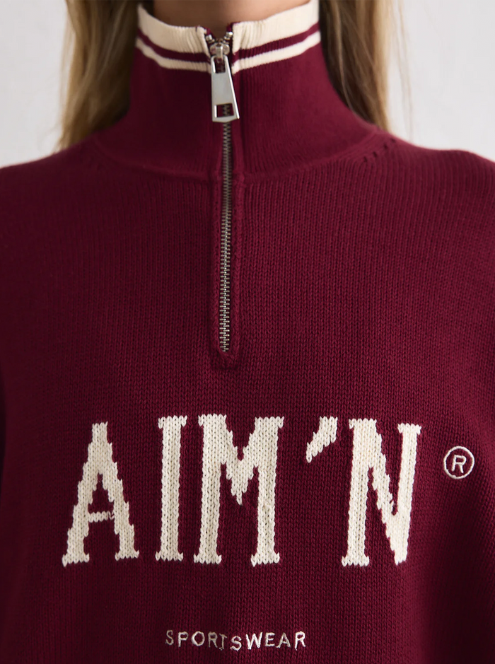College Knitted Half Zip in Ruby