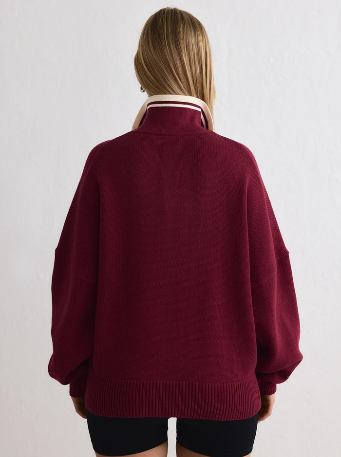 College Knitted Half Zip in Ruby