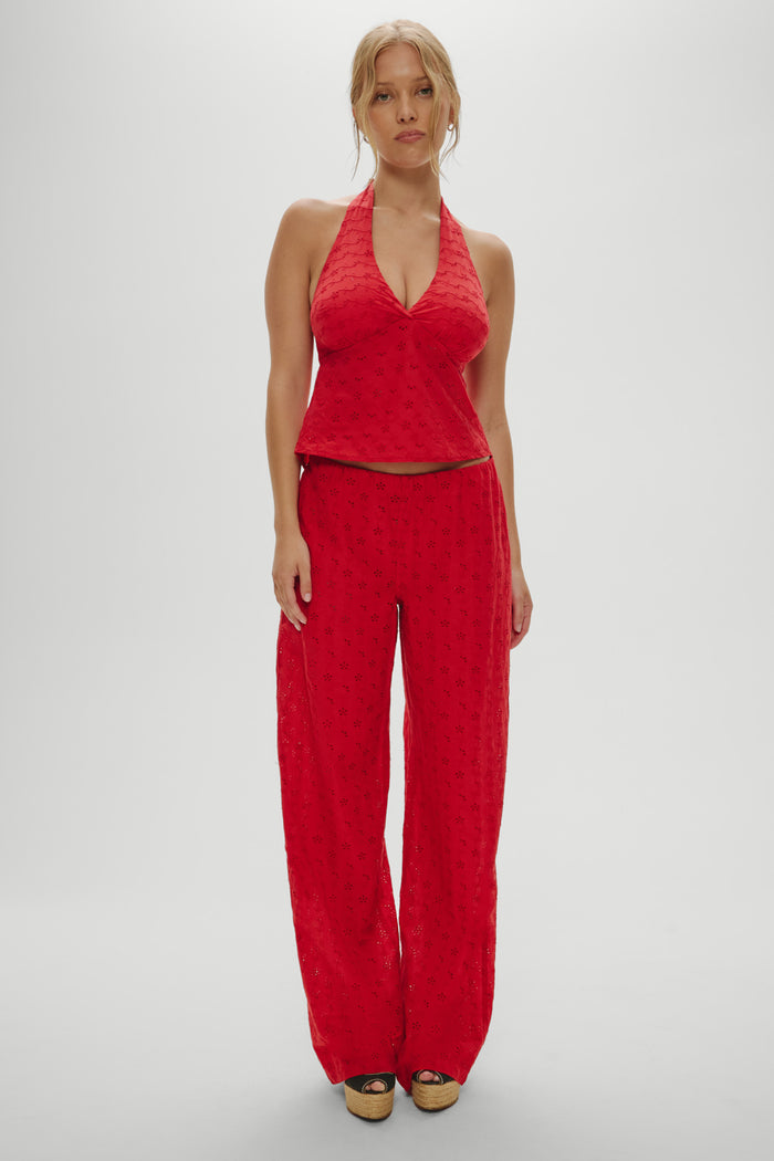 Cora Eyelet Halter Top - Red Rose