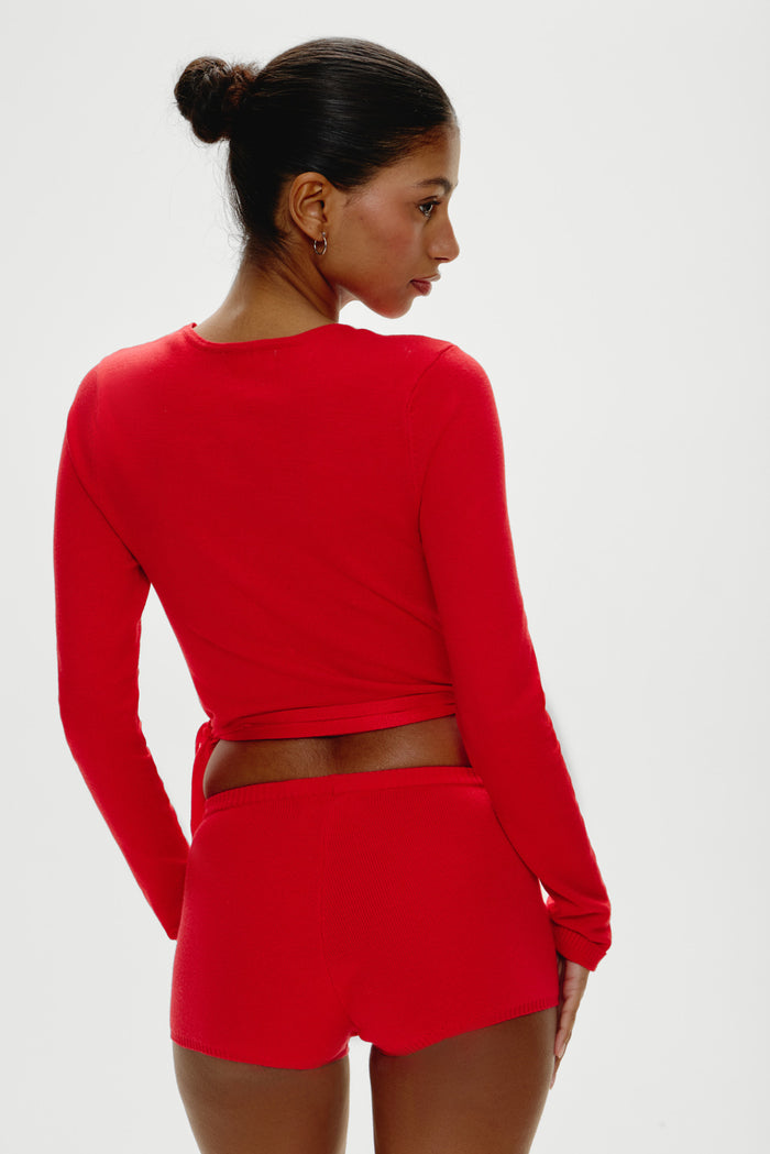 Cuddle Knit Booty Shorts - Cherry