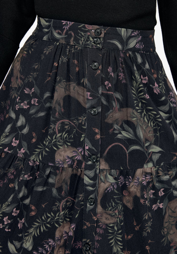 Curio Print Button Down Midi Skirt