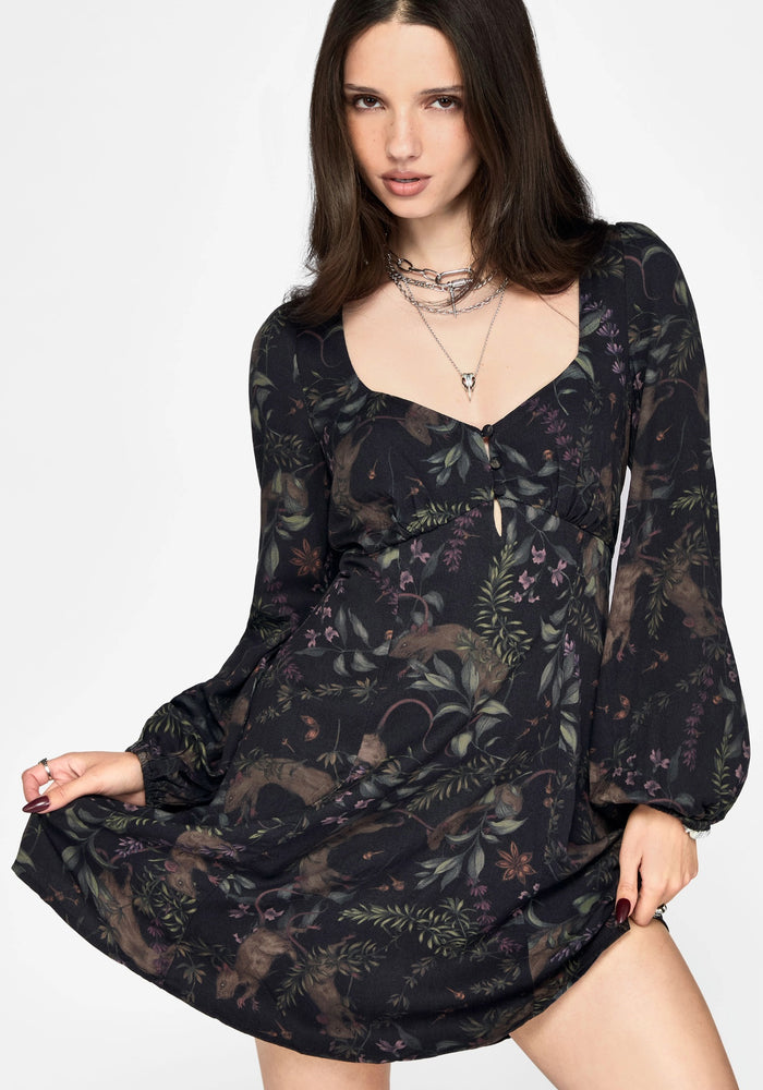 Curio Print Button Up Mini Dress