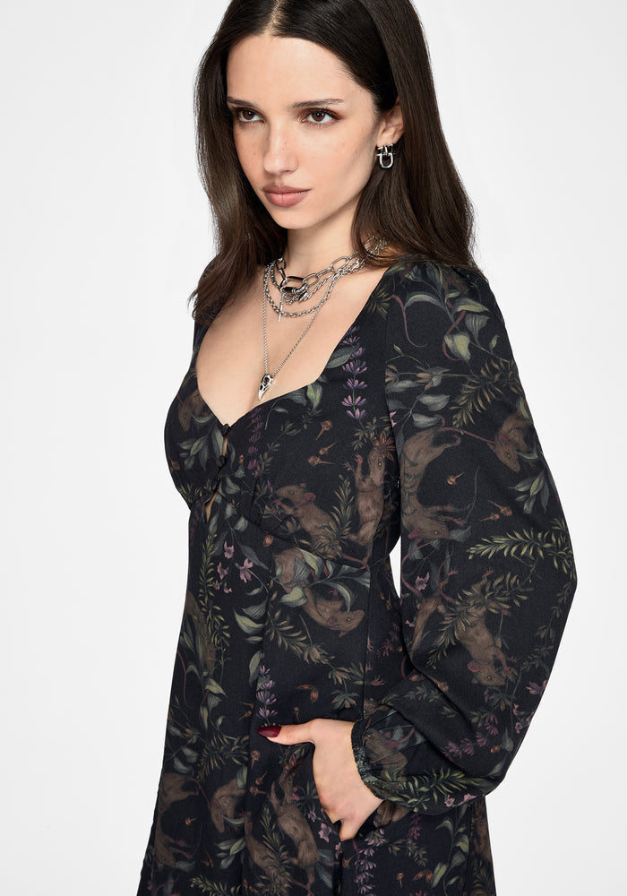 Curio Print Button Up Mini Dress