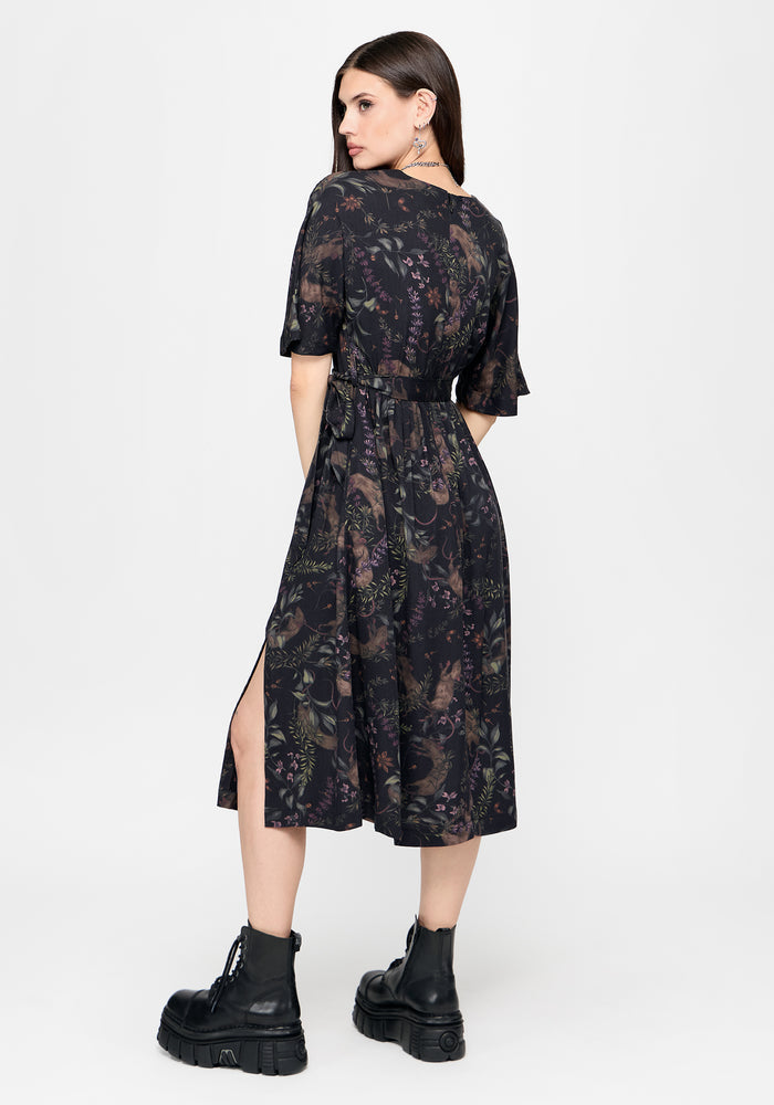 Curio Print Wrap Front Midi Dress