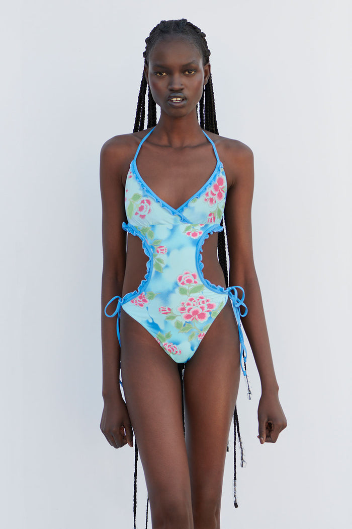 Danielle Floral Monokini One Piece Swimsuit Blue Daiquiri