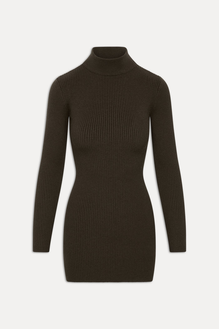 Date Night Knit Mini Dress - Chocolate Brown