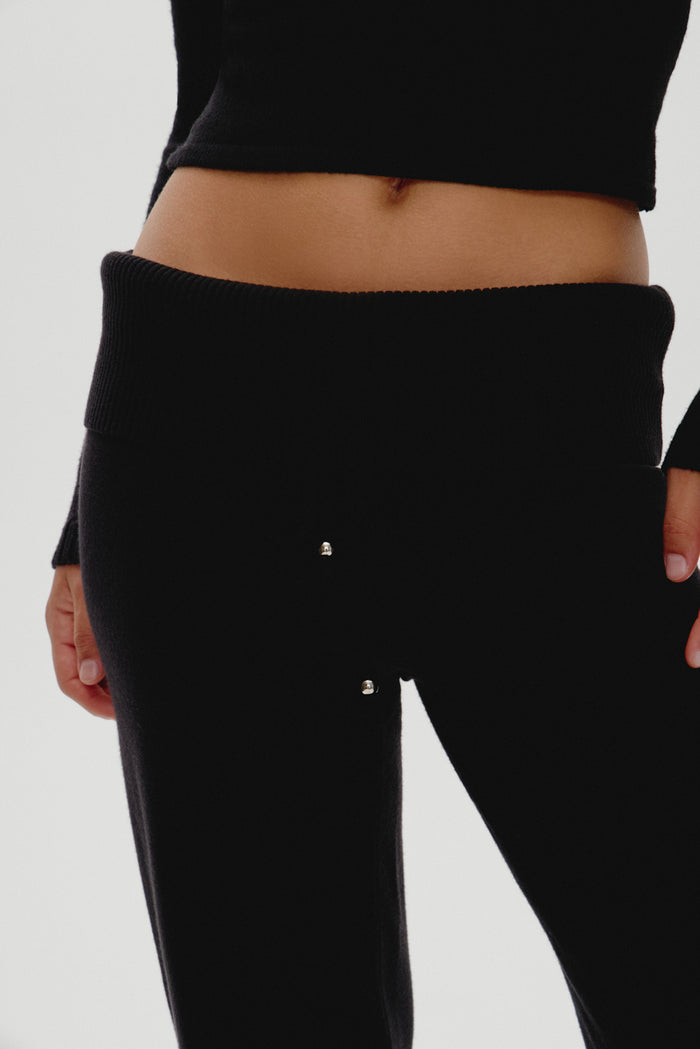 Dawson Knit Fold Over Pants - Black
