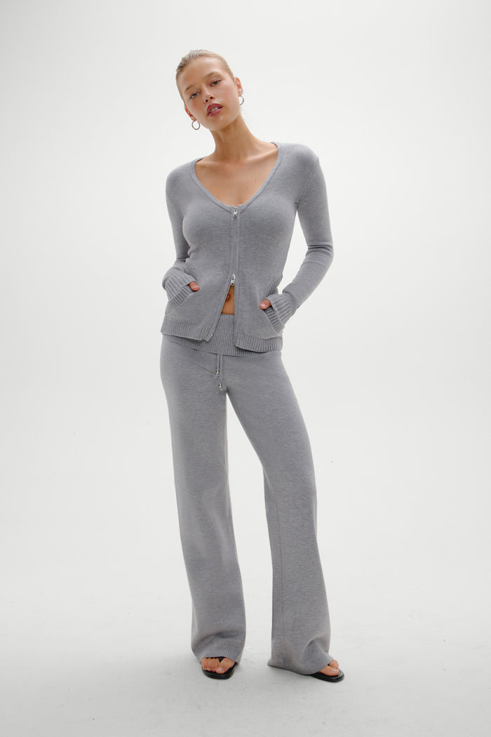 Sienna Zip Up Knit Sweater - Cloud Cover