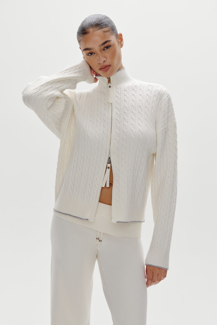 Bea Knit Zip Up Sweater - Honeymoon