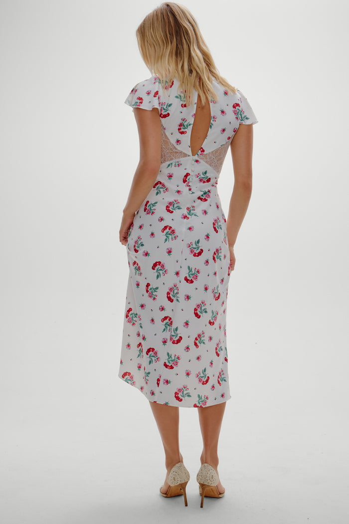 Delicate Lace Midi Dress - Cherry Flower