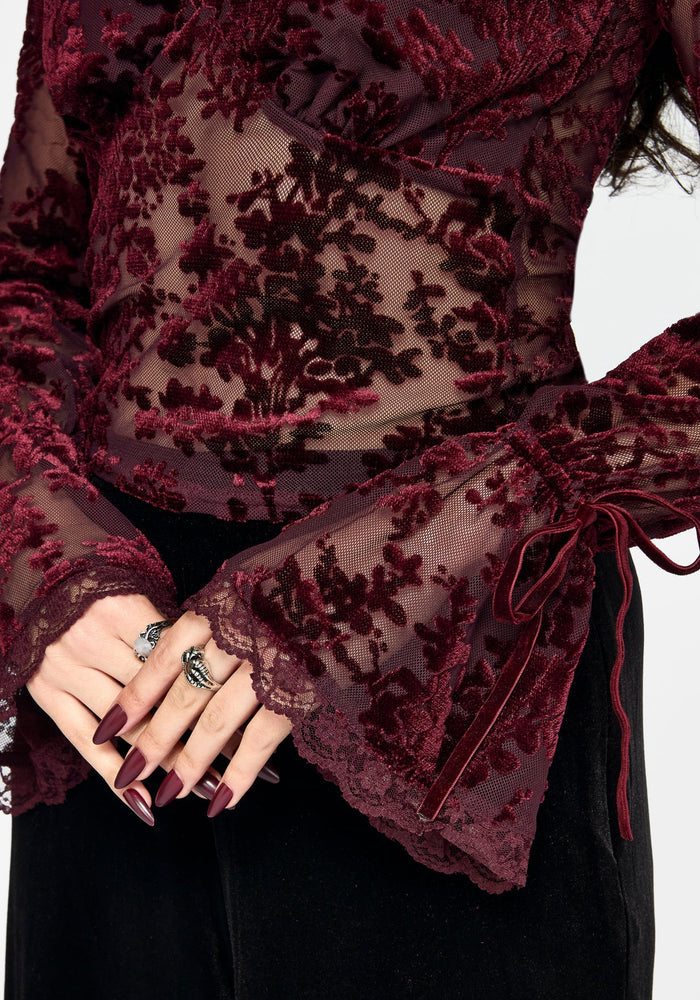 Delilah Corded Flock Long Sleeve Blouse