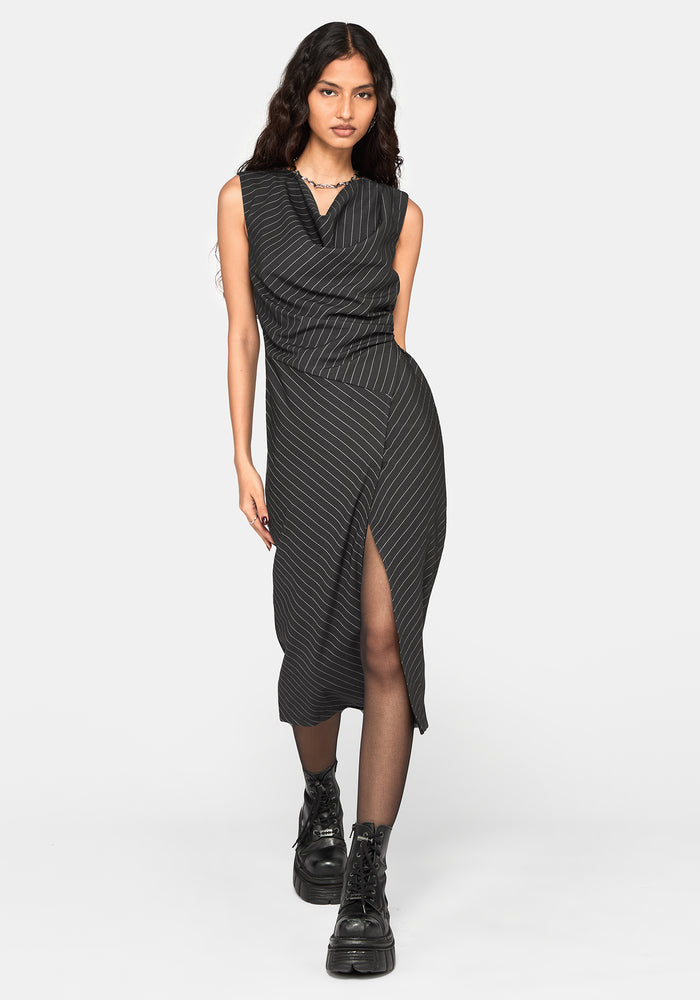Dorothea Cowl Neck Stripe Tailored Midaxi Dress