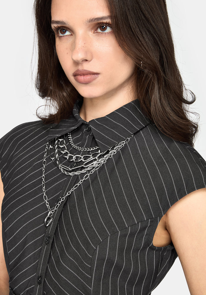 Dorothea Gathered Front Stripe Mini Dress