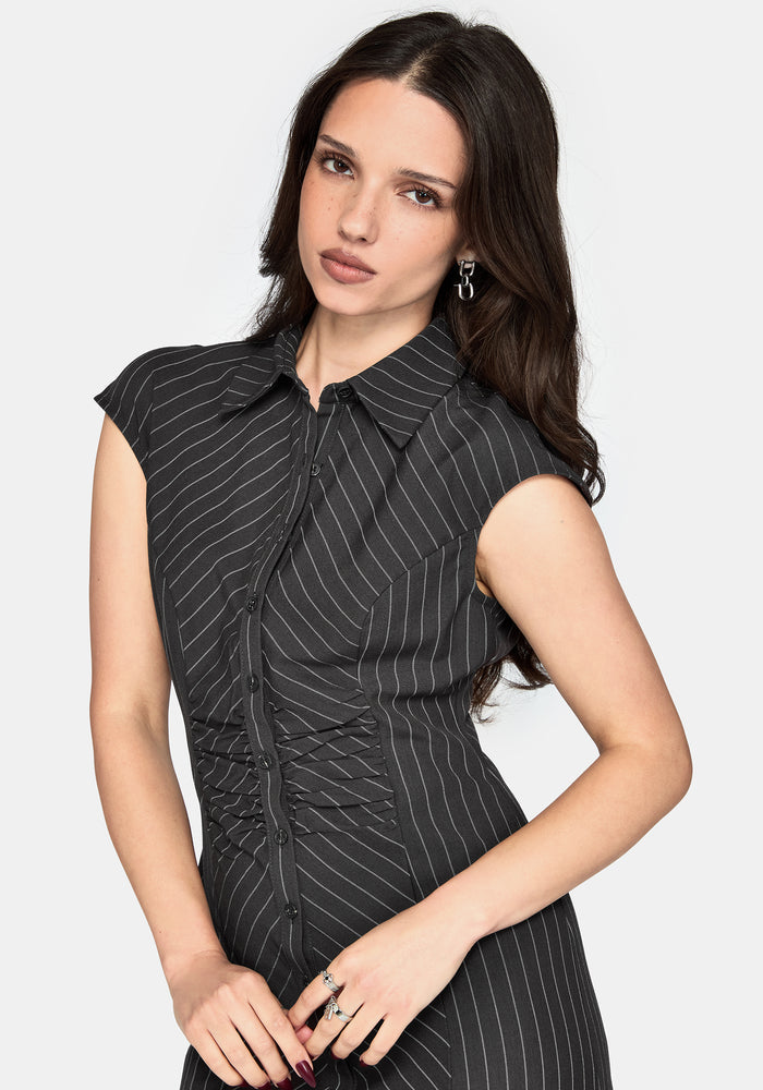 Dorothea Gathered Front Stripe Mini Dress