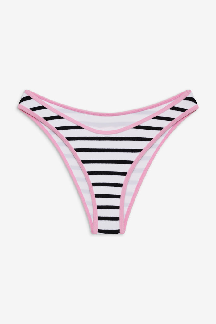 Dove Classic Terry Bikini Bottom Vintage Stripe with Pink Trim