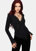 Eirla Lace Trim Wrap Over Knit Cardigan