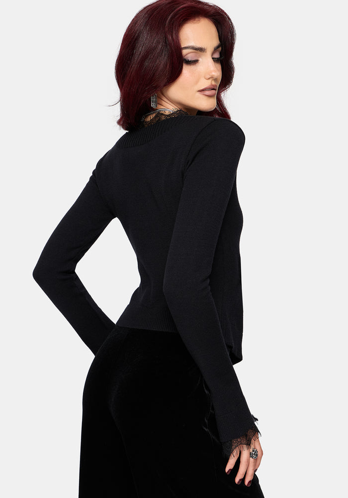 Eirla Lace Trim Wrap Over Knit Cardigan