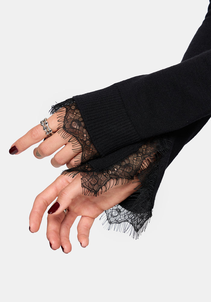 Eirla Lace Trim Wrap Over Knit Cardigan