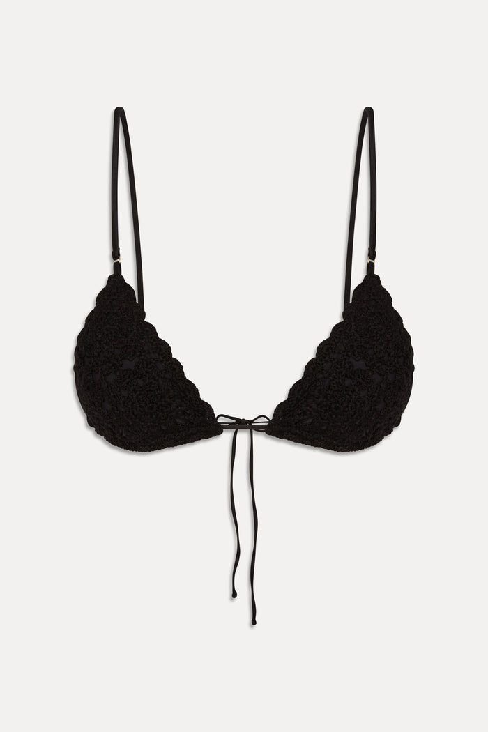 Elena Crochet Shine Bikini Top - Black